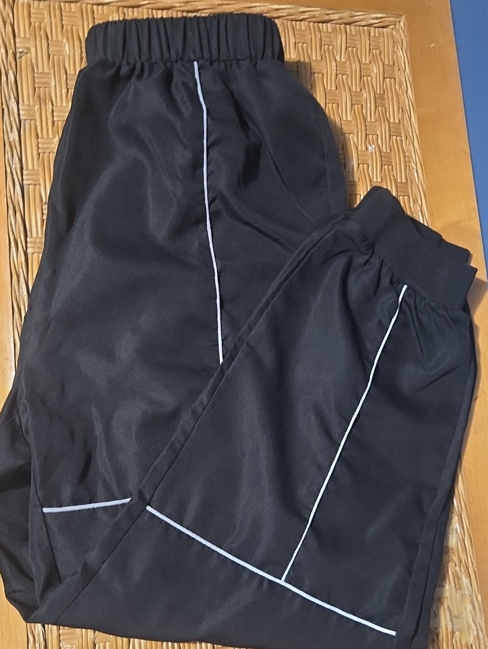 Black Track Pants with White Piping With Red Leggings